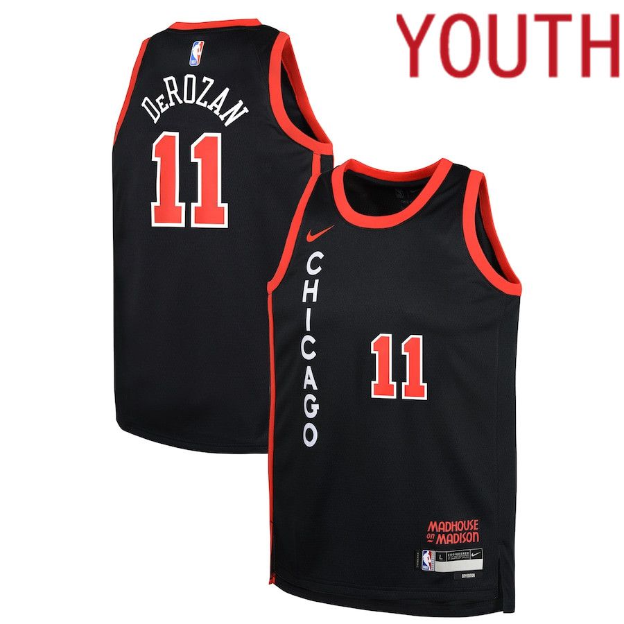 Youth Chicago Bulls #11 DeMar DeRozan Nike Black City Edition 2023-24 Swingman Replica NBA Jersey->youth nba jersey->Youth Jersey